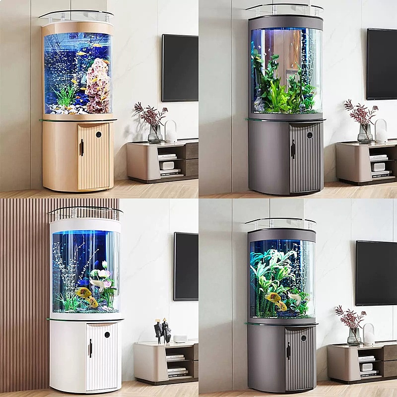 Aquarium Fish Low Maintenance - حوض سمك زجاجي نصف دائري بفلتر